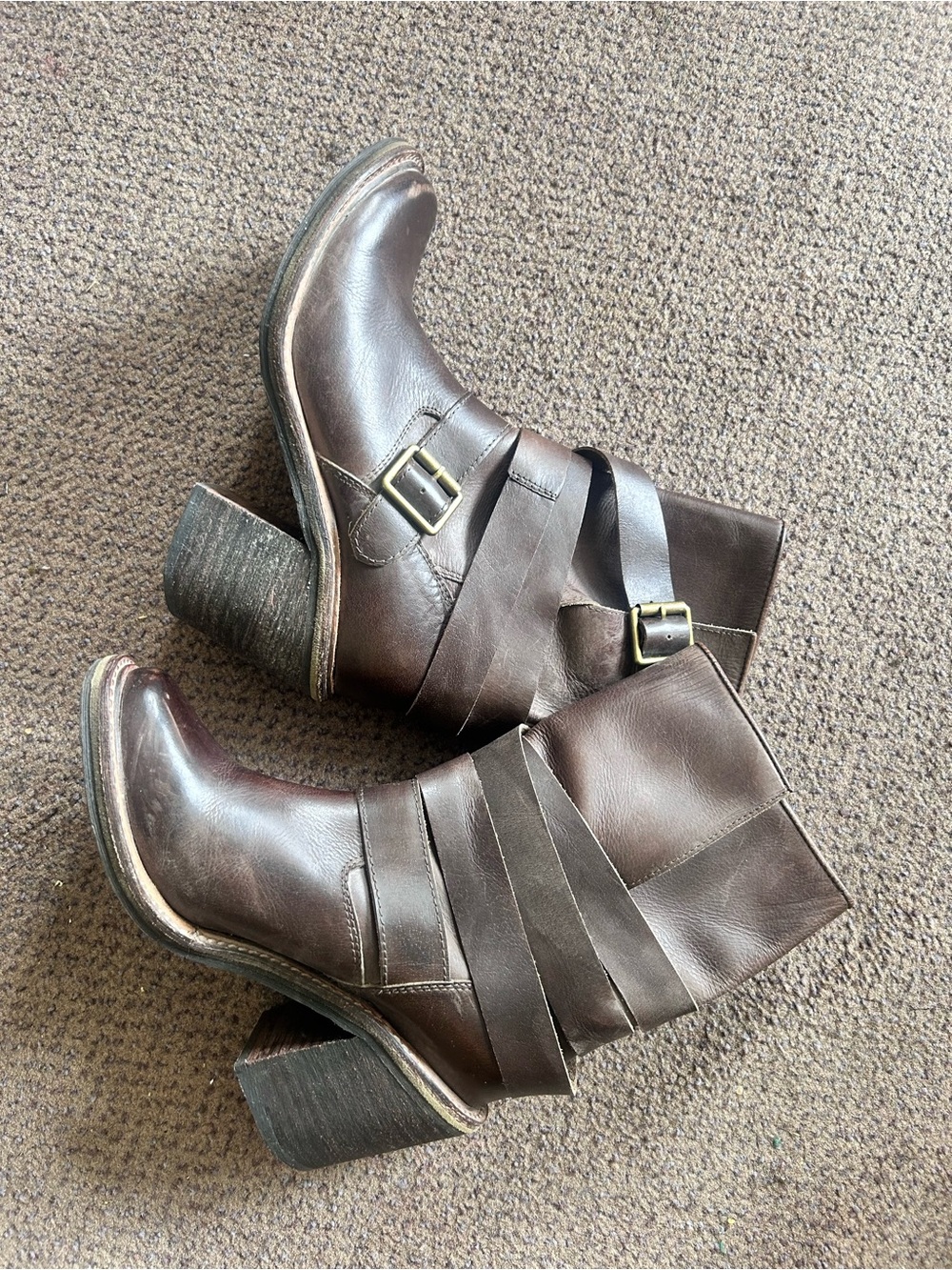 JEFFERY CAMPBELL-Brown Leather Buckle Strappy Mid-Calf Boots-Sz 37-Excellent